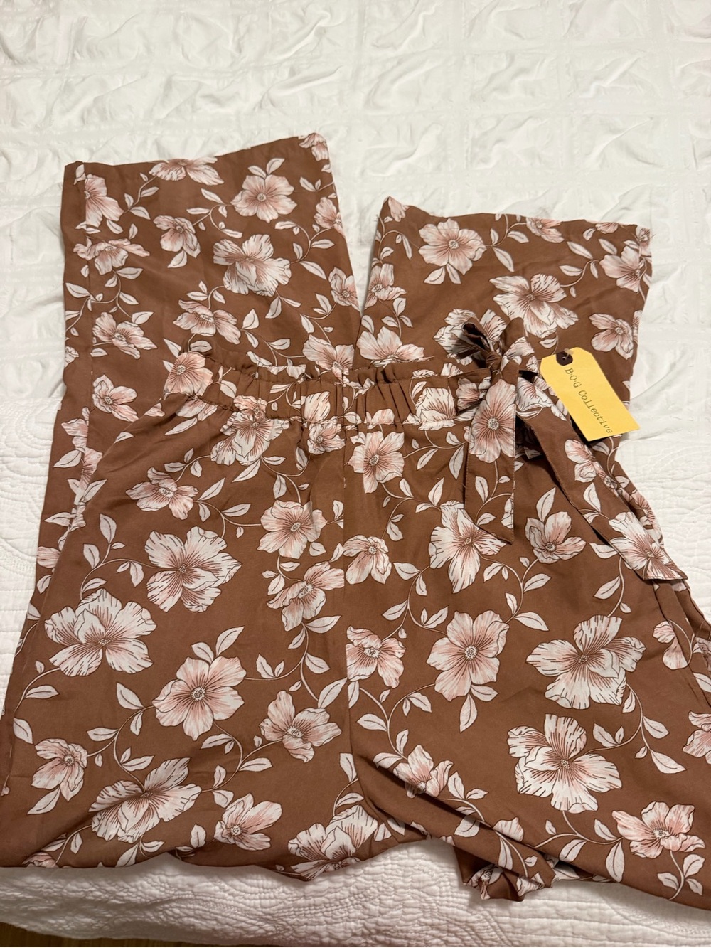 Strapless Brown Floral Romper with Cream Flowers